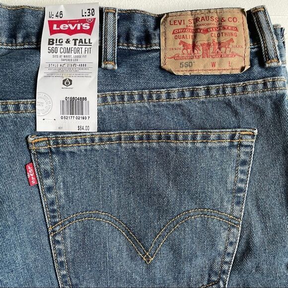 New With Tags Levi’s 560 46 x 30 Comfort Fit Tapered Leg Medium Wash Jeans - Picture 9 of 11